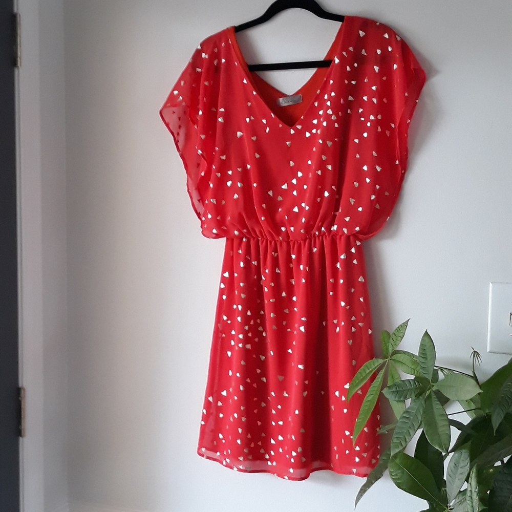 OPHELIA  Coral and Metallic sheer party dress
